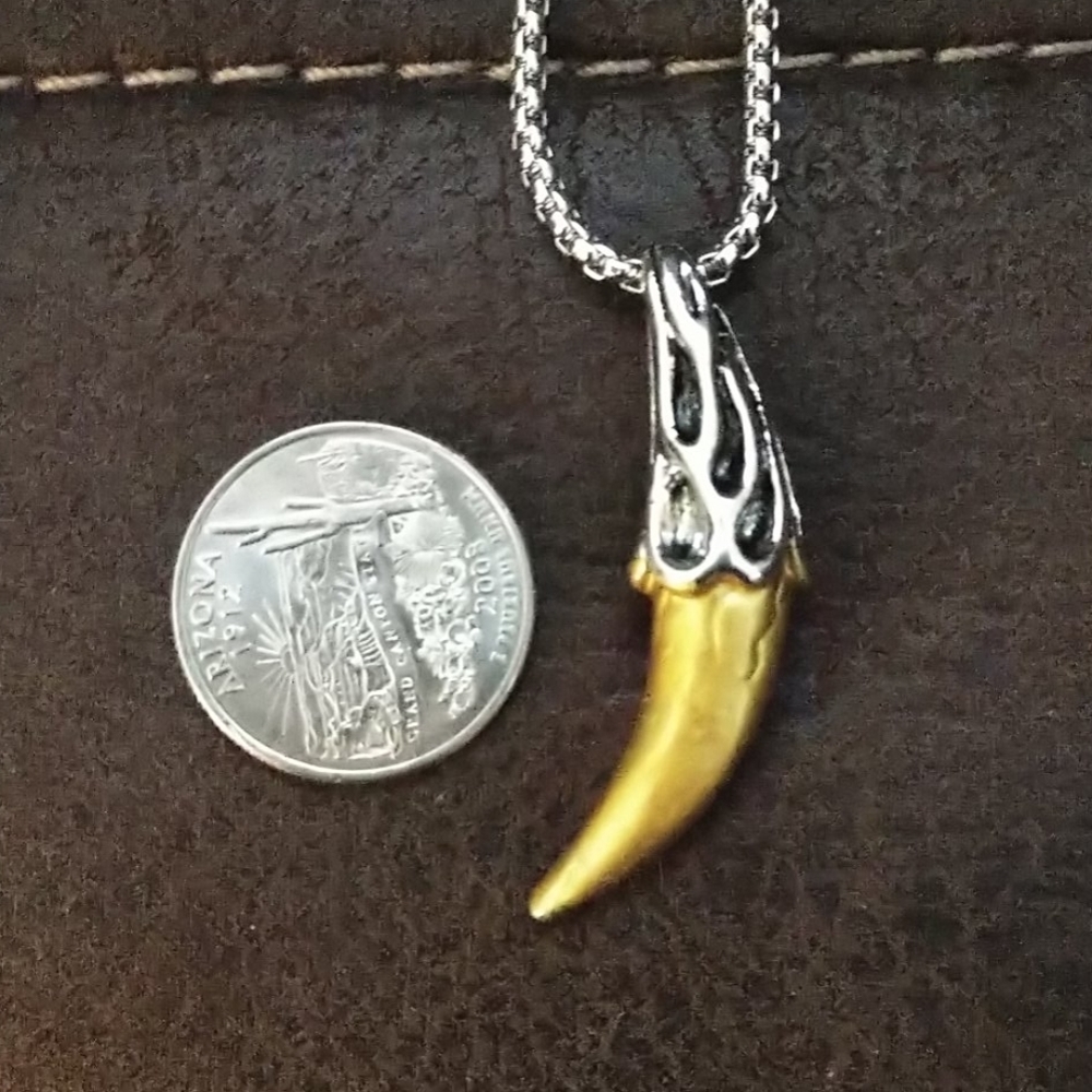 New Stainless Wolf Tooth pendant with Chain - Picture 5 of 14